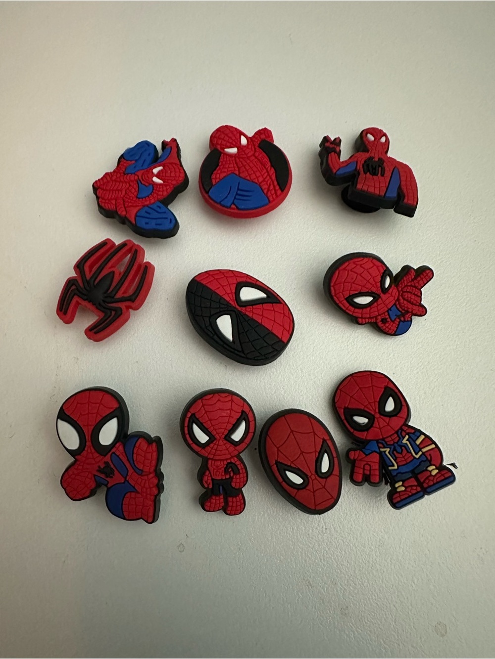 Spider-Themed Kids Shoe Charms - Red & Blue Set
